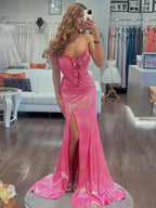 Yegua | Vestido de fiesta sirena rosa fucsia con escote corazón y lazo 