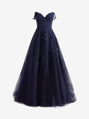 A-line Sweetheart Lace Tulle Prom Dress with Slit