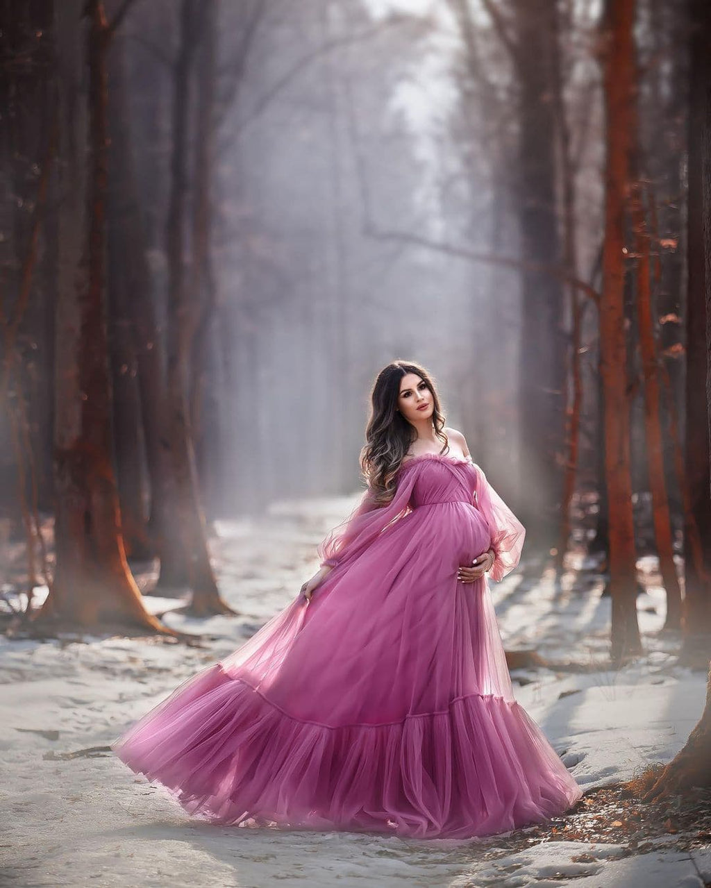 Vestido de maternidad de tul con mangas abullonadas