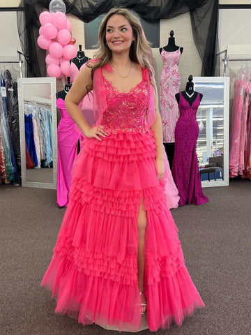 Maylie | Robe de bal trapèze en tulle bleu ciel à sequins et appliques 