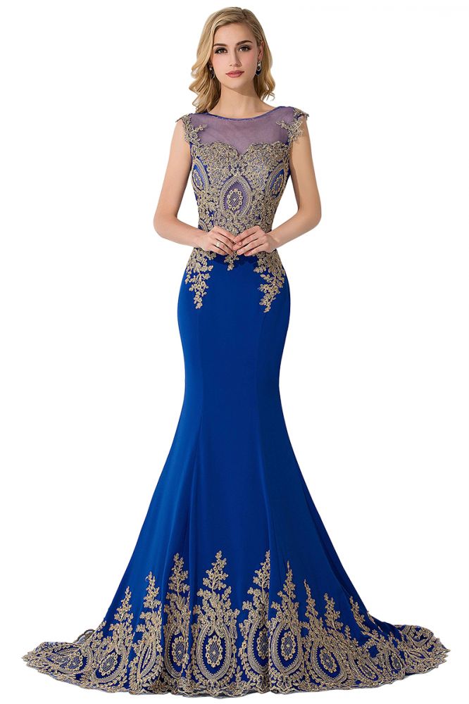 Vestido de noche de gasa con apliques de sirena y cola de corte
