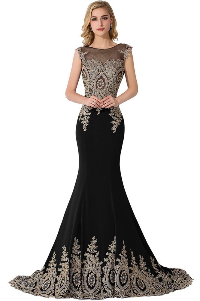 Vestido de noche de gasa con apliques de sirena y cola de corte