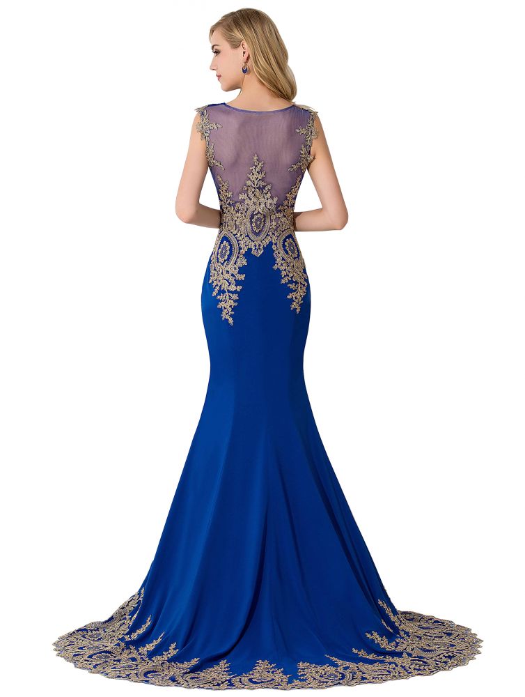 Vestido de noche de gasa con apliques de sirena y cola de corte