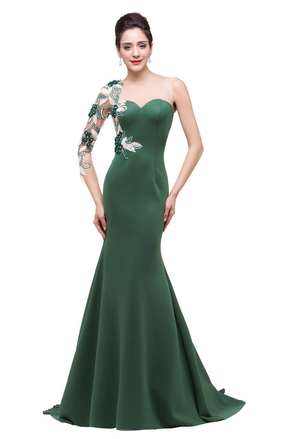 Vestidos de graduación de sirena con escote barco y un solo hombro hasta el suelo