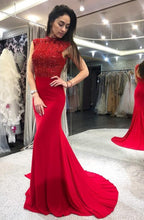 Robe de bal longue en satin à perles et dos nu, style sirène, bateau