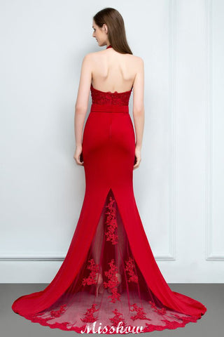 Vestido de dama de honor sin mangas con escote halter y encaje charmeuse estilo sirena, vestido de graduación largo hasta el suelo