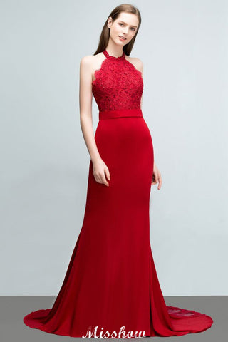 Vestido de dama de honor sin mangas con escote halter y encaje charmeuse estilo sirena, vestido de graduación largo hasta el suelo