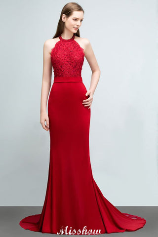 Vestido de dama de honor sin mangas con escote halter y encaje charmeuse estilo sirena, vestido de graduación largo hasta el suelo