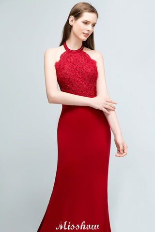 Vestido de dama de honor sin mangas con escote halter y encaje charmeuse estilo sirena, vestido de graduación largo hasta el suelo