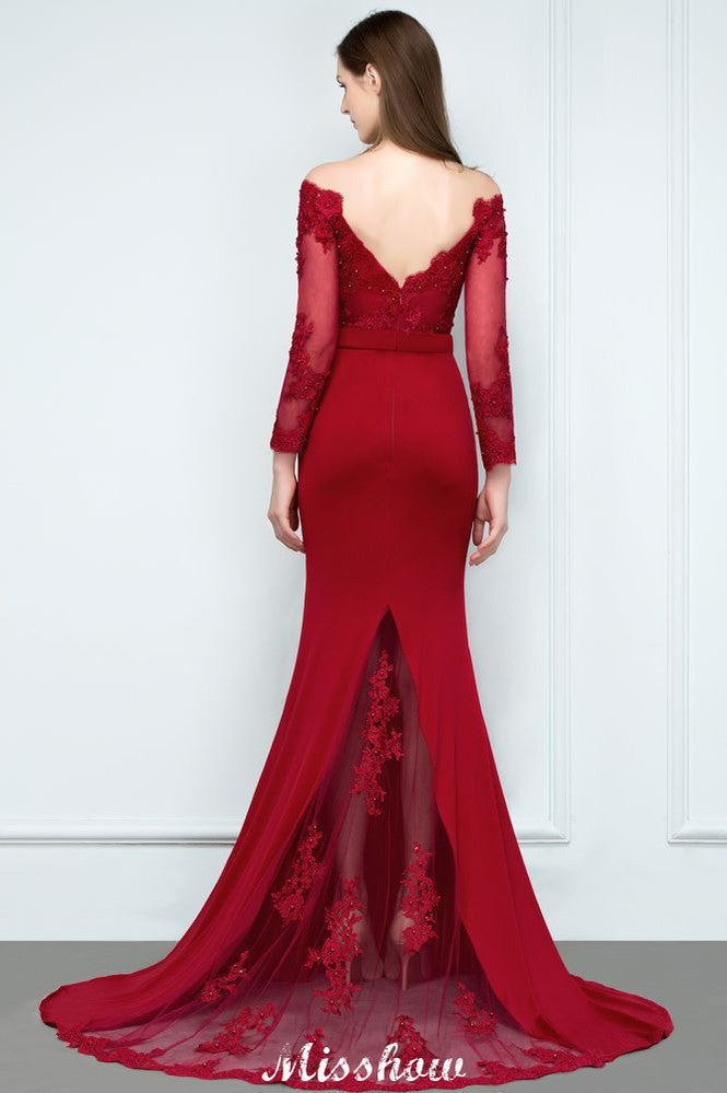 Vestido de dama de honor de sirena, estilo charmeuse, con hombros descubiertos, escote en V y largo hasta el suelo, con apliques.
