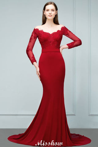 Vestido de dama de honor de sirena, estilo charmeuse, con hombros descubiertos, escote en V y largo hasta el suelo, con apliques.