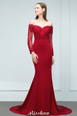 Vestido de dama de honor de sirena, estilo charmeuse, con hombros descubiertos, escote en V y largo hasta el suelo, con apliques.