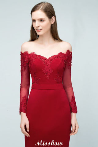 Vestido de dama de honor de sirena, estilo charmeuse, con hombros descubiertos, escote en V y largo hasta el suelo, con apliques.