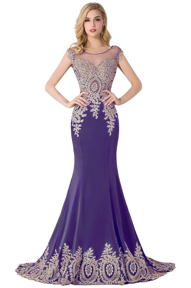 Robe de soirée sirène en mousseline de soie avec traîne et appliques