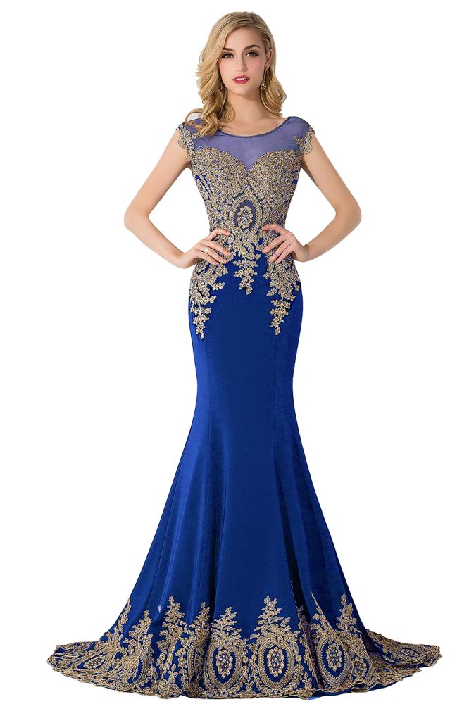 Robe de soirée sirène en mousseline de soie avec traîne et appliques