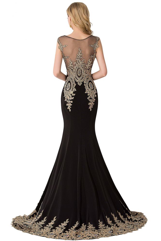 Robe de soirée sirène en mousseline de soie avec traîne et appliques