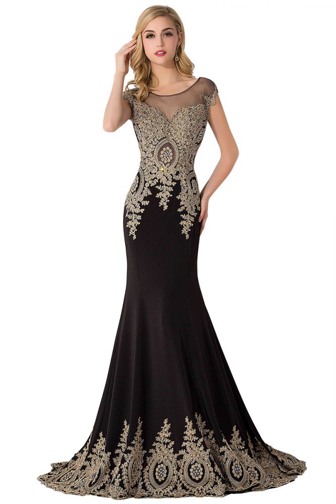 Robe de soirée sirène en mousseline de soie avec traîne et appliques