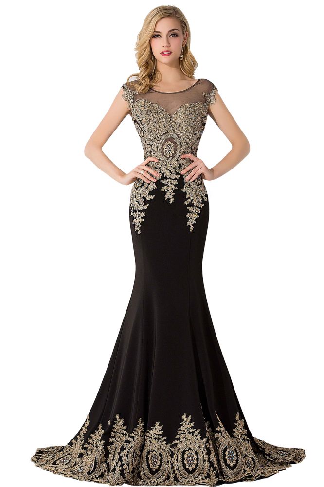 Robe de soirée sirène en mousseline de soie avec traîne et appliques