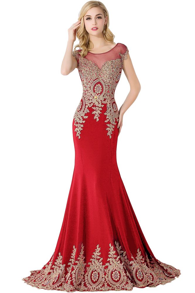Robe de soirée sirène en mousseline de soie avec traîne et appliques