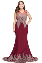 Robe de soirée bordeaux sirène longue sans manches à appliques