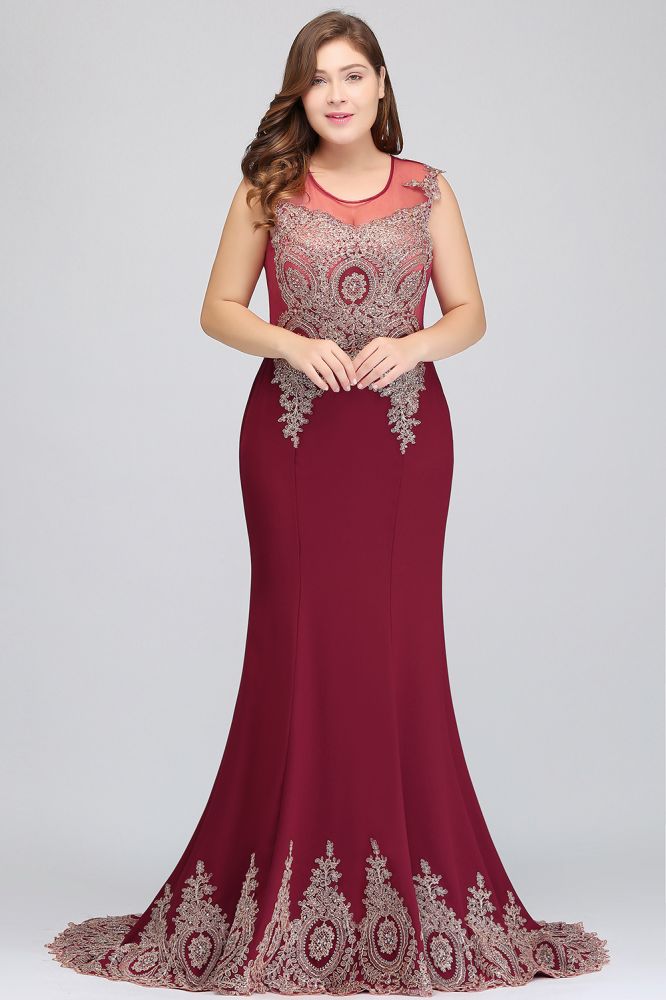 Robe de soirée bordeaux sirène longue sans manches à appliques