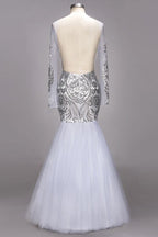 Robes de bal sirène longues à manches longues et motifs à paillettes, grandes tailles en tulle