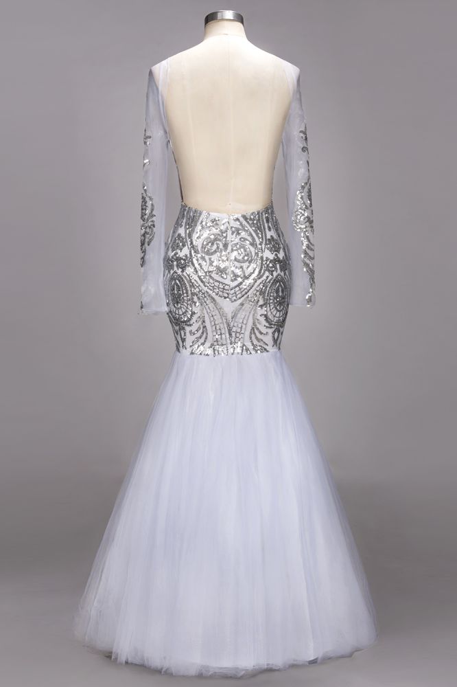 Robes de bal sirène longues à manches longues et motifs à paillettes, grandes tailles en tulle