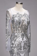 Robes de bal sirène longues à manches longues et motifs à paillettes, grandes tailles en tulle