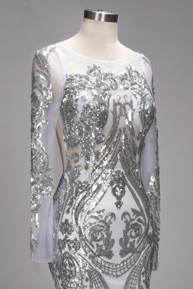 Robes de bal sirène longues à manches longues et motifs à paillettes, grandes tailles en tulle