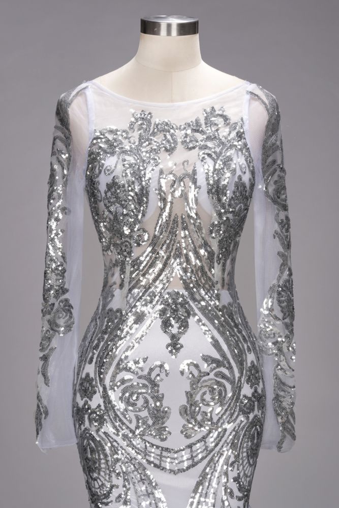 Robes de bal sirène longues à manches longues et motifs à paillettes, grandes tailles en tulle