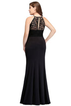 Robe de soirée noire sirène dos nu longue au sol grande taille avec dentelle