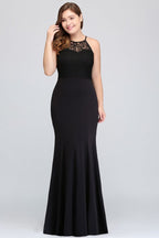 Robe de soirée noire sirène dos nu longue au sol grande taille avec dentelle