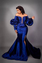 Mermaid High Split Strapless Bubble Sleeves Long Prom Dresses