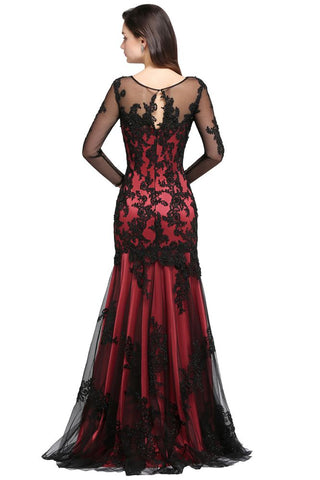 Vestidos de noche largos, sexis, rojos, de tul, con cuello joya y corte sirena, adornados con cuentas.
