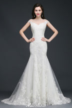 Robe de mariée sirène en tulle et dentelle, ornée de bijoux
