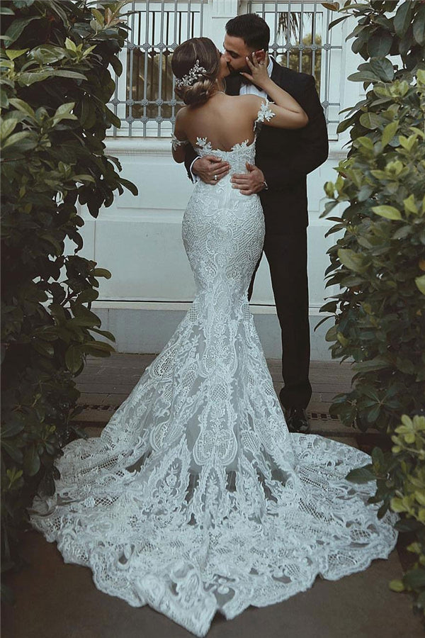 Robe de mariée sirène en dentelle, magnifique robe bustier, décorations de manches