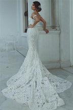 Robe de mariée sirène en dentelle, magnifique robe bustier, décorations de manches
