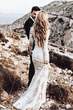 Robe de mariée bohème sirène à manches longues en dentelle, style rustique WD504