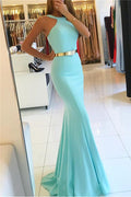 Mermaid New Arrival Halter Sleeveless Prom Dresses With Sash