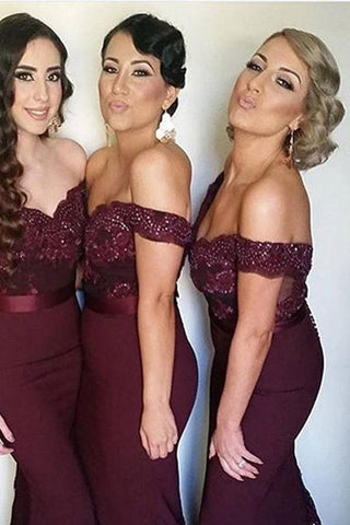 Robe de demoiselle d'honneur/de bal bleu marine à épaules dénudées et traîne, style sirène, référence PG406