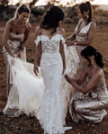 Vestido de novia rústico de sirena con hombros descubiertos y apliques de tul WD518