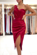 Robe de bal courte sirène asymétrique en satin avec fente