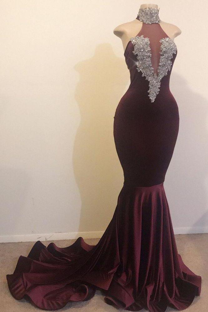Mermaid Open Back Chic High-Neck Silver Party Dress Beads Appliques Formal Dresses