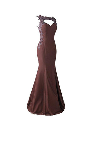 Vestido de dama de honor estilo sirena con apliques de encaje y espalda transparente BD024