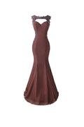 Vestido de dama de honor estilo sirena con apliques de encaje y espalda transparente BD024