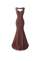 Vestido de dama de honor estilo sirena con apliques de encaje y espalda transparente BD024