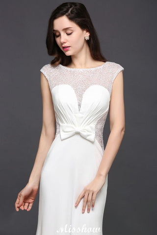 Mermaid Scoop White Chiffon Beadings Evening Dress