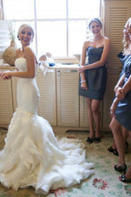 Robe de mariée sirène sans manches à décolleté cœur et sans volants
