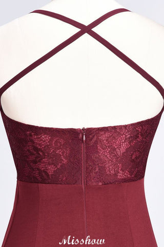 Vestido de dama de honor de sirena, de spandex, encaje, tirantes finos, sin mangas y hasta el suelo