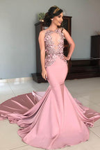 Mermaid Strapless Jewel Appliques Chic Prom Dresses Glamorous Long Evening Dresses With Chapel Train